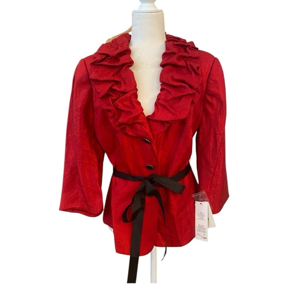 Adrianna Papell Evening Essentials Red Ruffle Dress Jacket - Picture 1 of 7